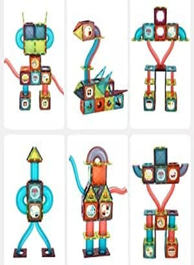 OANGO مكعبات بناء مغناطيسية بلاستيكية مضيئة من OANGO للأطفال | ألعاب تعليمية ثلاثية الأبعاد STEAM | مسار رخامي مغناطيسي للأطفال من عمر 3 سنوات فما فوق (49 قطعة) - Image 1